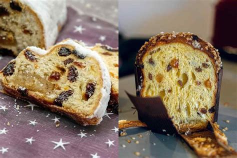 Representación visual de un Stollen alemán y un Panettone italiano, mostrando sus características