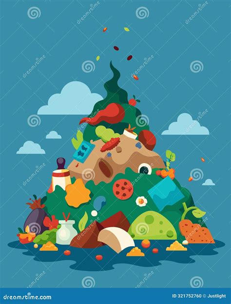 ilustración de alimentos desperdiciados en un vertedero o refrigerador