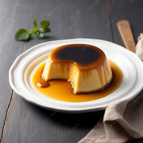 Flan con salsa de vino y frutas