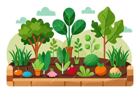 Ilustración de un jardín saludable con plantas y lombrices