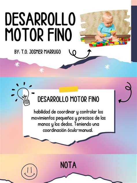 Infografía mostrando la progresión del control motor fino en niños pequeños, desde agarrar objetos grandes hasta manipulaciones más precisas.