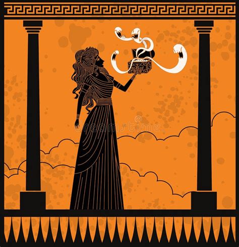 Ilustración de Pandora abriendo la jarra, con los males escapando.