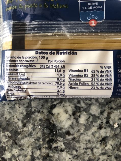 Tabla comparativa de contenido nutricional de pasta integral vs. pasta blanca