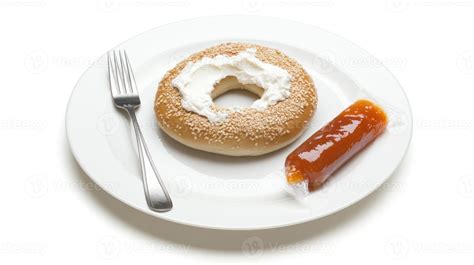 Foto de queso crema untado en pan o bagel