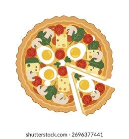 Ilustración de una quiche recién horneada, dorada y apetitosa, con el relleno cuajado.