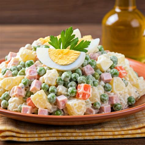 Ingredientes básicos para la ensalada rusa: papas, zanahorias, arvejas y mayonesa.