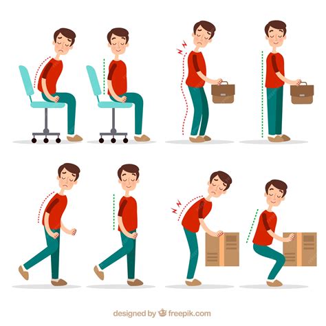 Ilustración de posturas correctas e incorrectas al levantar objetos para prevenir el dolor de espalda.