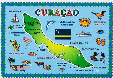 Mapa de Curazao destacando Willemstad y puntos gastronómicos