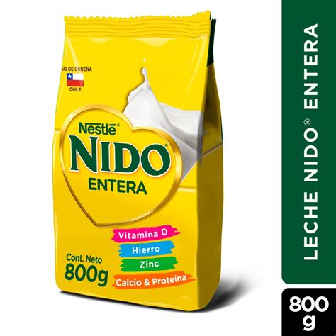 Esquema nutricional de la leche en polvo NIDO Entera, destacando vitaminas y minerales clave.