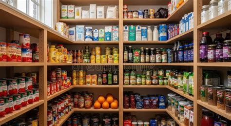 Fotografía de una despensa bien surtida con variedad de alimentos enlatados y conservas