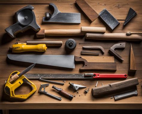 Esquema de las herramientas básicas necesarias para trabajar la madera y ensamblar la prensa
