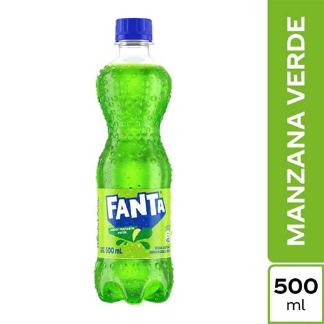 Botella de Fanta sabor manzana con burbujas