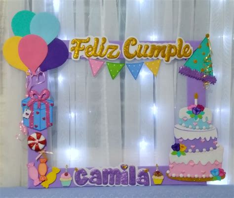 Boceto y pasos para un marco selfie con diseño de pastel de cumpleaños
