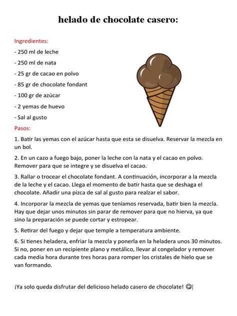 Infografía con los pasos para hacer helado de chocolate casero