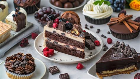 Foto de una variedad de postres veganos apetitosos, como pasteles, cupcakes y donas