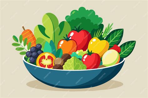 Ilustración de un plato colorido con diversas frutas y verduras.