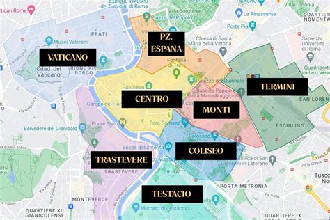 Mapa de Roma destacando las zonas más económicas y populares para alojarse