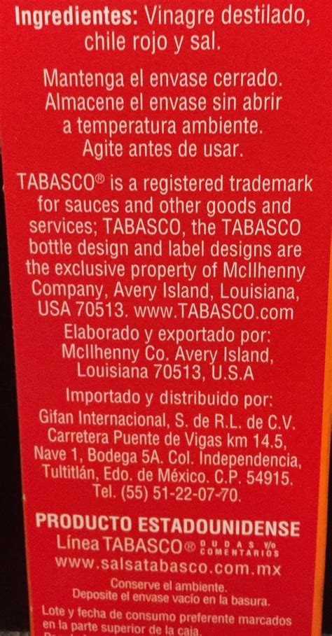 Infografía mostrando las diferentes variedades de salsa Tabasco y sus ingredientes clave