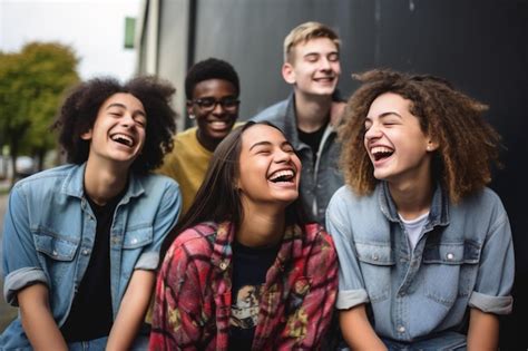 Grupo de amigos riendo y compartiendo