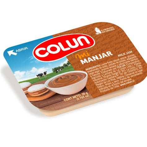 Primer plano de la etiqueta de un envase de manjar Colun, resaltando la sección de ingredientes y alérgenos.