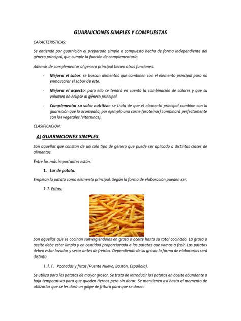 Infografía: Tipos de guarniciones y su clasificación (simples y compuestas)