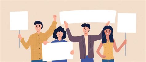 Ilustración de personas manifestándose con carteles que hacen referencia a 