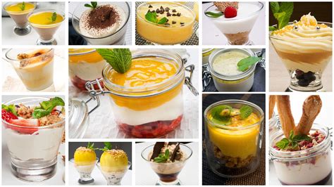 Foto de postres variados en copas individuales