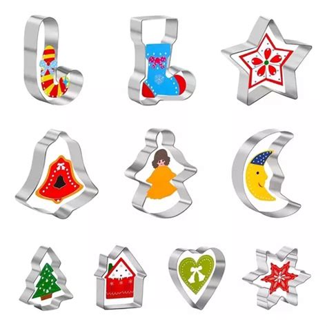 Variedad de cortadores de galletas navideños con diferentes formas y materiales