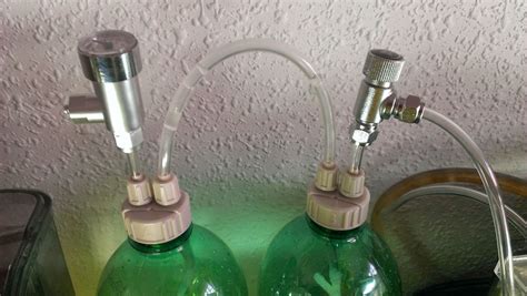 Fotografía de un sistema de generación de CO2 con gelatina y levadura dentro de una botella, mostrando el tapón adaptado con un tubo.