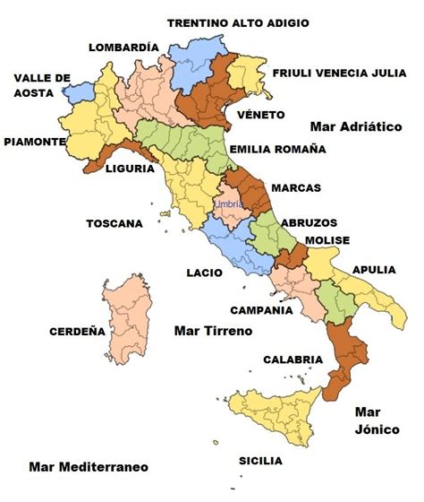 Mapa de las regiones italianas productoras de ricotta DOP
