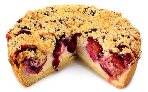 Ilustración de diferentes variaciones de kuchen con frutas y migas