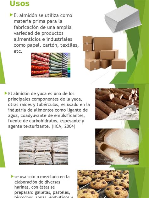 Infografía comparativa de las aplicaciones del almidón de yuca en la industria alimentaria y técnica