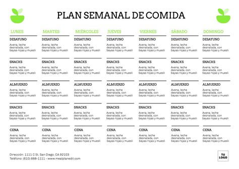 Calendario de planificación de comidas vegetarianas semanales