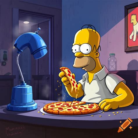 Homer Simpson comiendo una porción de pizza con entusiasmo