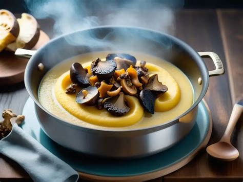 Polenta con setas salteadas y espinacas