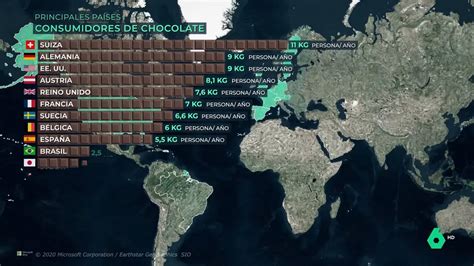 Mapa mundial destacando Suiza y otros países productores de chocolate de calidad