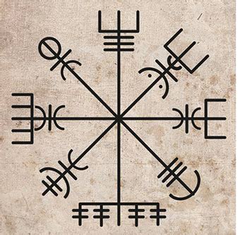 Ilustración detallada de los símbolos Mjölnir, Valknut y Vegvisir con sus significados principales