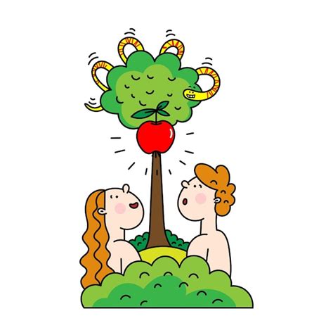 Ilustración de Adán y Eva con la manzana prohibida.