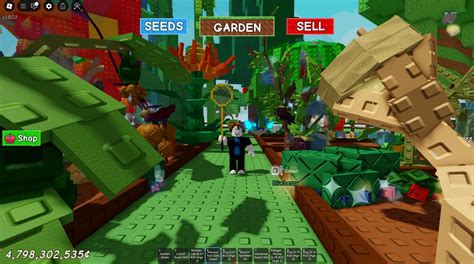 Captura de pantalla de Grow a Garden mostrando un huerto próspero y colorido
