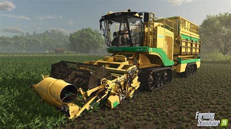 Captura de pantalla de Farming Simulator mostrando maquinaria agrícola avanzada trabajando en un campo