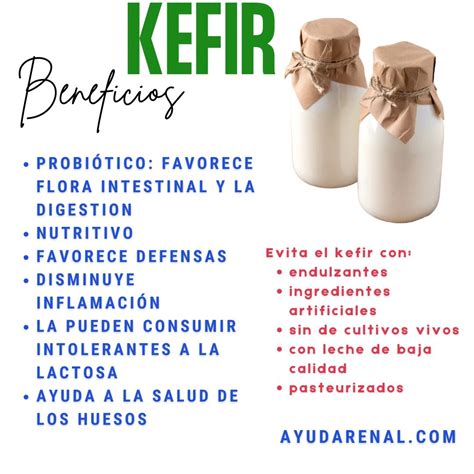 Infografía detallando los beneficios para la salud del consumo de kéfir.