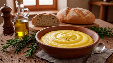 Esquema: pasos para preparar polenta, desde el hervor del líquido hasta el reposo en molde.