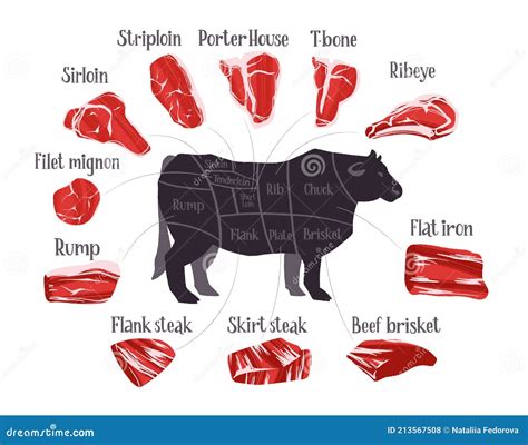 Ilustración de diferentes cortes de carne de res, destacando el lomo y el Chateaubriand.