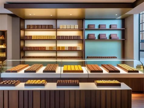 Interior de la chocolatería Bombonella con exhibición de chocolate en rama