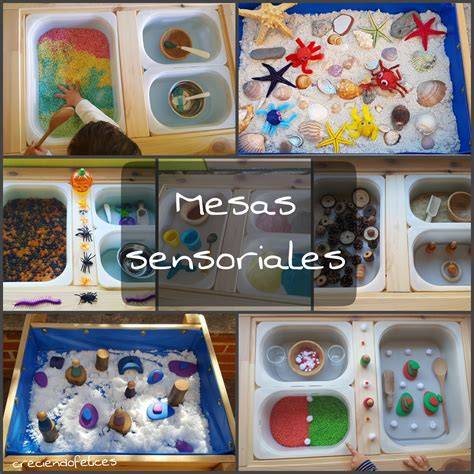 Niños jugando con diferentes masas sensoriales en una mesa