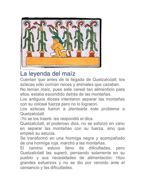 Ilustración de la leyenda azteca del origen del maíz con Quetzalcóatl