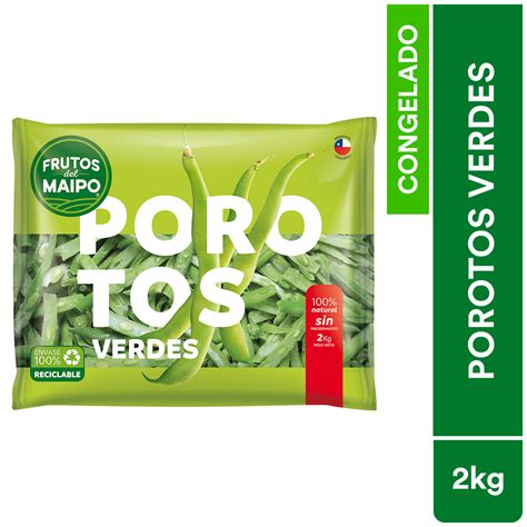 Foto comparativa de empaques de Porotos Verdes Corte Normal y Porotos con Mazamorra de la marca Frutos del Maipo