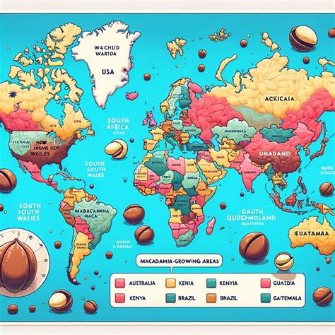 Map showing the origin and current cultivation areas of macadamia nuts
