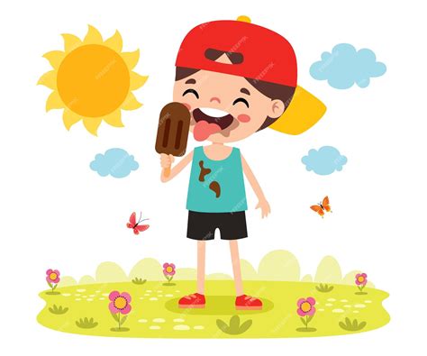 ilustración de un bebé sonriendo con un helado de fruta casero