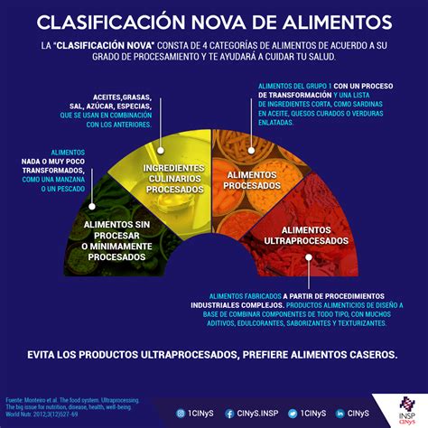 Ilustración de la clasificación NOVA de alimentos, mostrando ejemplos por categoría